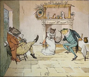 Be, herr groda, vill du ge oss en sång?, illustration från A Frog Who Would a Wooing Go, ca 1900 (se även 8465)